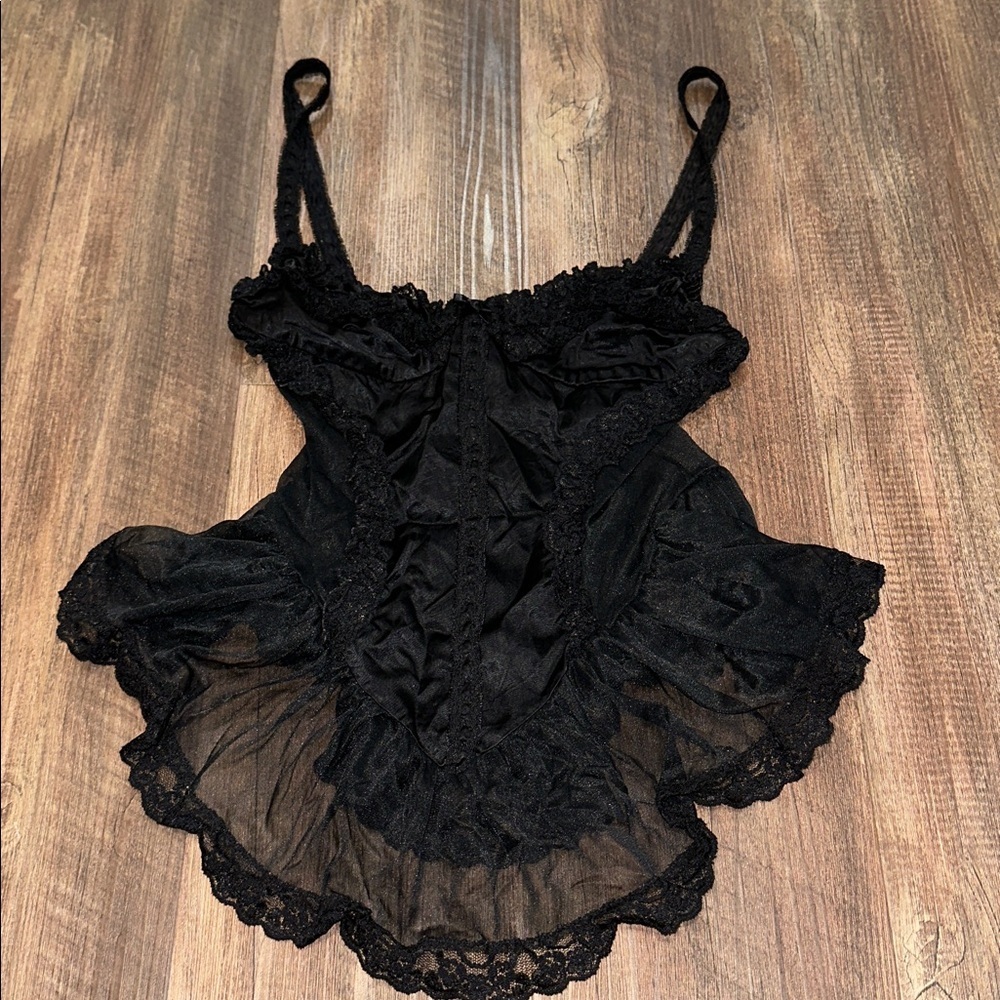 Vintage 70s Alana Gale Black Nylon Teddy Small Lace size M‎